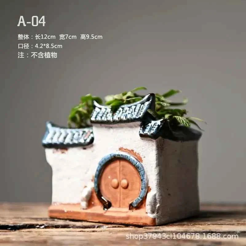 Courtyard Modelling Ceramic Flower Pots Huizhou Architectural Bamboos Pot Planting Pots Fish Tank Aquascape Ornament Decorations