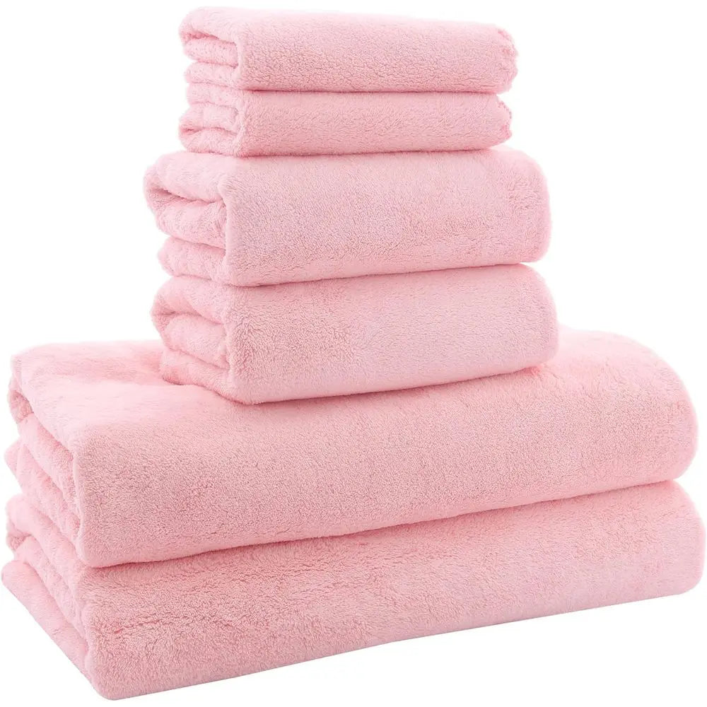 6-Piece Coral Velvet Towel Set - Quick Drying, Absorbent - Bath Towel Set
