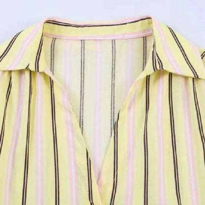 Women's Loose Fit Bubble Sleeve Blouse – Turn-Down Collar Casual Commute Summer Shirt