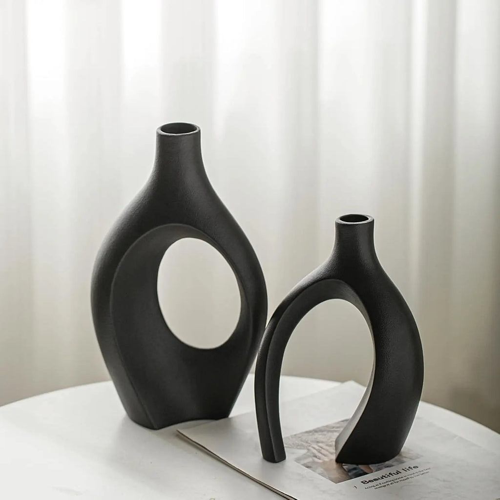 Ensemble de 2 vases en céramique d'imitation moderne, vases à fleurs décoratifs creux au design scandinave médiéval pour la décoration intérieure