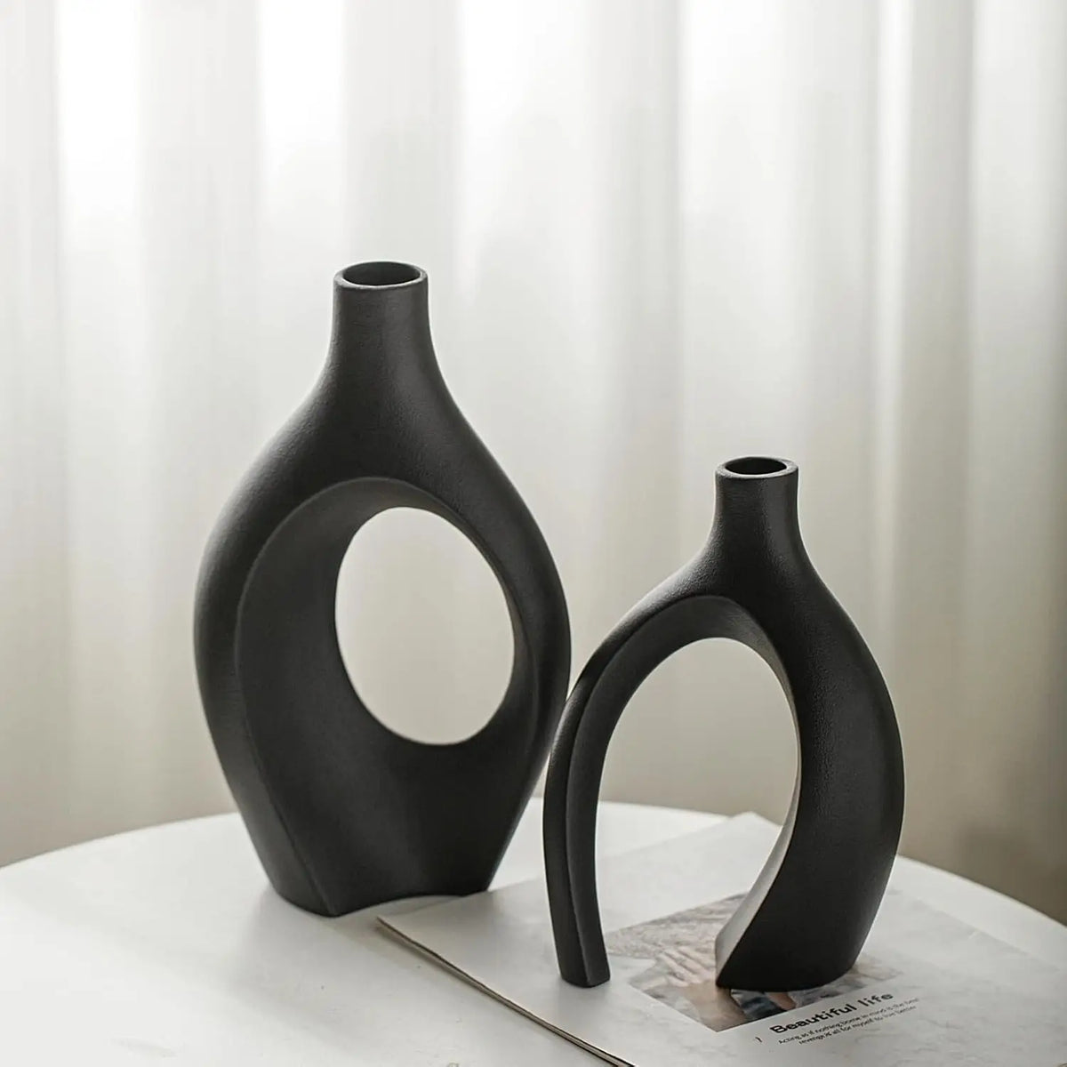 Ensemble de 2 vases en céramique d'imitation moderne, vases à fleurs décoratifs creux au design scandinave médiéval pour la décoration intérieure