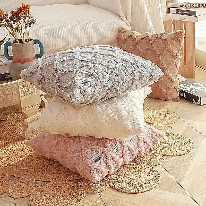 Soft Plush Wool Throw Pillow Covers Luxury Style Cushion Covers European Pillow Shell for Sofa Bedroom Cream Khaki Christmas