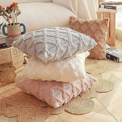 Soft Plush Wool Throw Pillow Covers Luxury Style Cushion Covers European Pillow Shell for Sofa Bedroom Cream Khaki Christmas