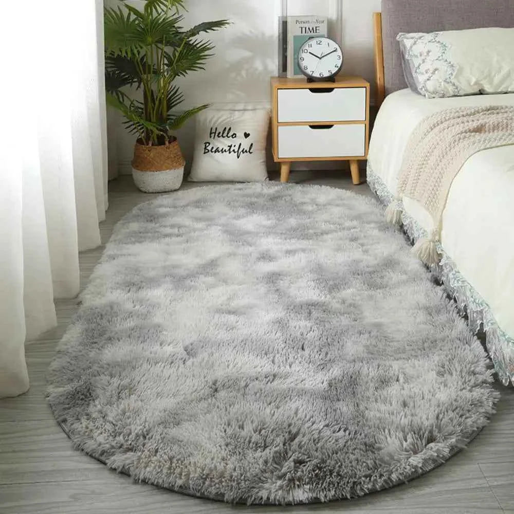 VIKAMA Nordic ins thickened long hair tie-dyed silk hair carpet Modern simple oval bedroom bed rug, living room sofa rug