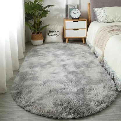 VIKAMA Nordic ins thickened long hair tie-dyed silk hair carpet Modern simple oval bedroom bed rug, living room sofa rug