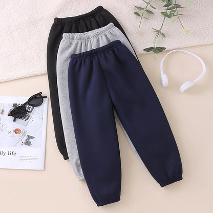 Autumn And Winter Children's Plush Warm Sports Casual Pants For Boys And Girls Solid Color Fashion Thick Windproof Harun Pants
