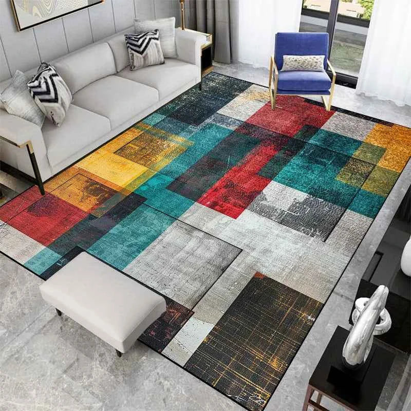 Nordic Abstract Geometric Carpets for Living Room Plush Decoration Home Retro Non-slip Floor Mat Washable Bedroom Cloakroom Rugs