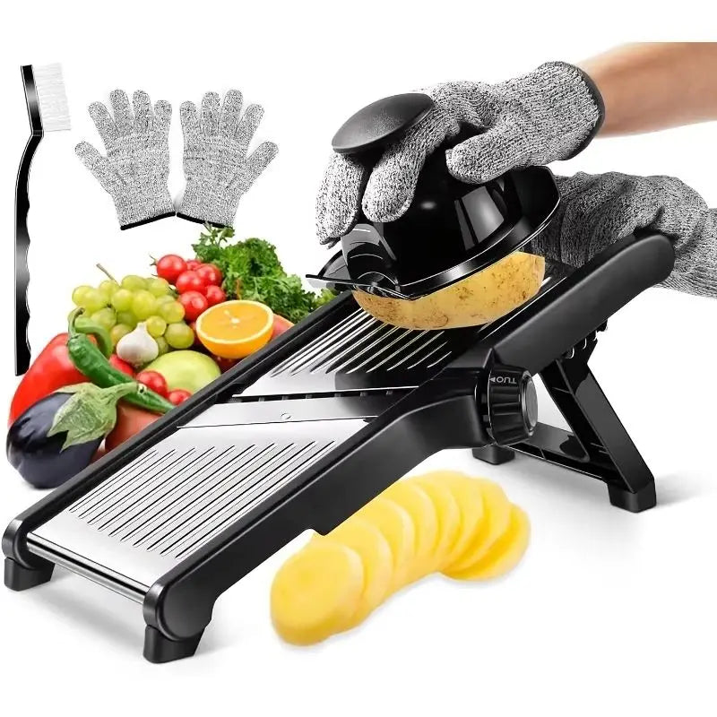 Stainless Steel Mandoline Slicer with 5 Blades, Hand Guard and Food Chopper