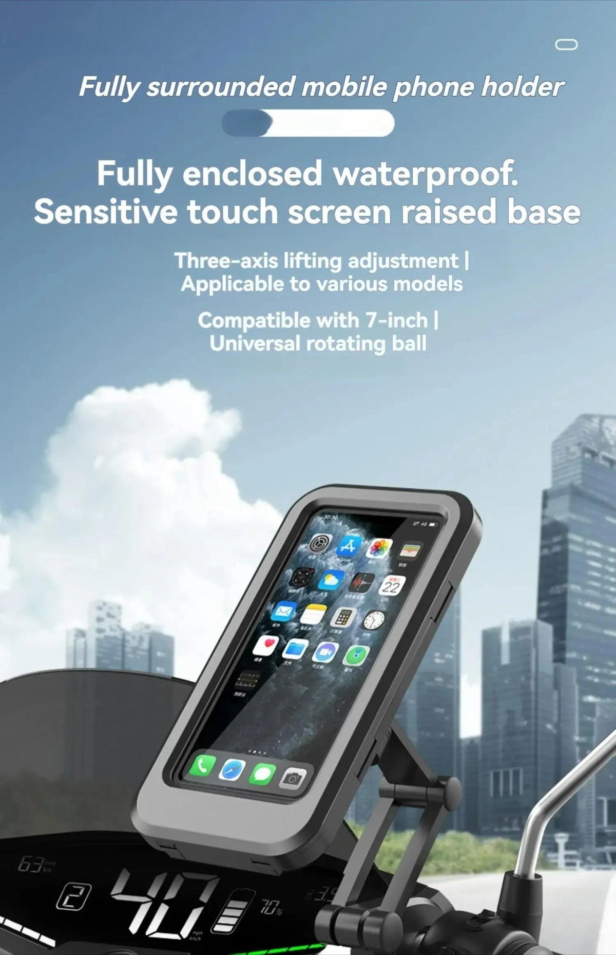 New Adjustable Retractable Bike Phone Holder 360° Rotating Waterproof Anti-Shock Bike Motorcycle Phone Mount Touchscreen Bracket