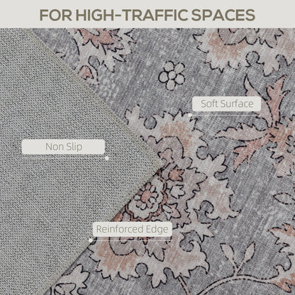 4x6 Traditional Floral Area Rug – Machine Washable Non-Slip Chenille Carpet in Grey & Brown