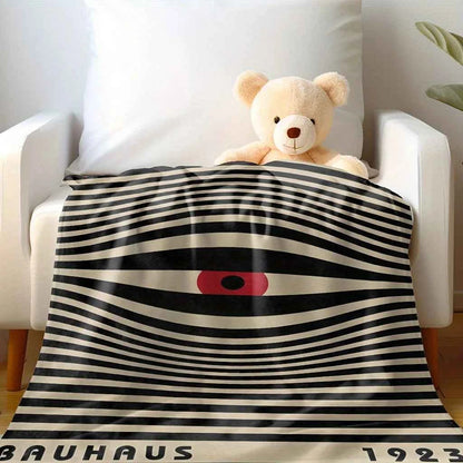 Bauhaus Eye Flannel Blanket Retro 1923 Striped Pattern Red Black Beige Color Scheme Artistic Throw For Sofa Couch Living Room