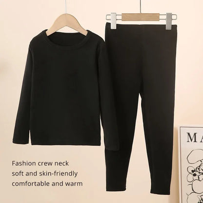 2-Piece Children's Thermal Underwear Suit Boys' Autumn Clothes And Trousers Padded Cotton Sweater Girls' Casual Joker Home Cloth