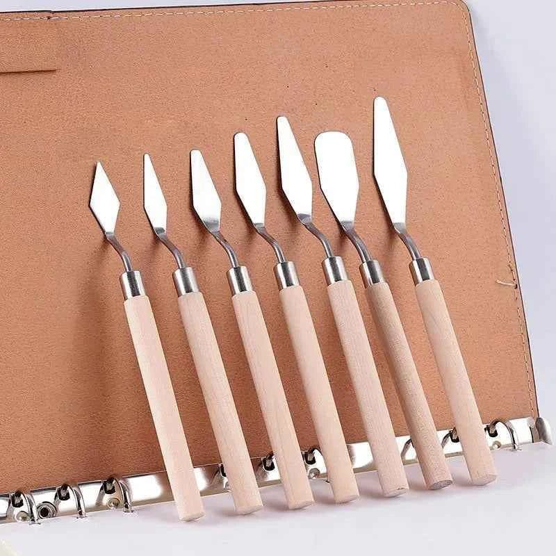 7Pcs/set Fondant Cake Spatula Cream Mixing Mini Knife Scraper Redwood Pole Art Crafts Oil Tools Painting Or Kitchen Accessories