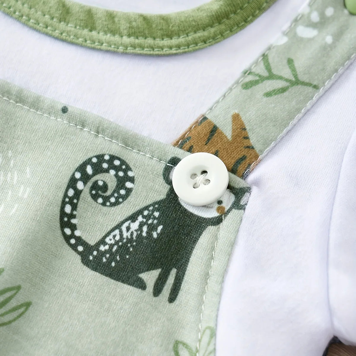 Zoo Animal Print Faux Two-Piece Baby Romper