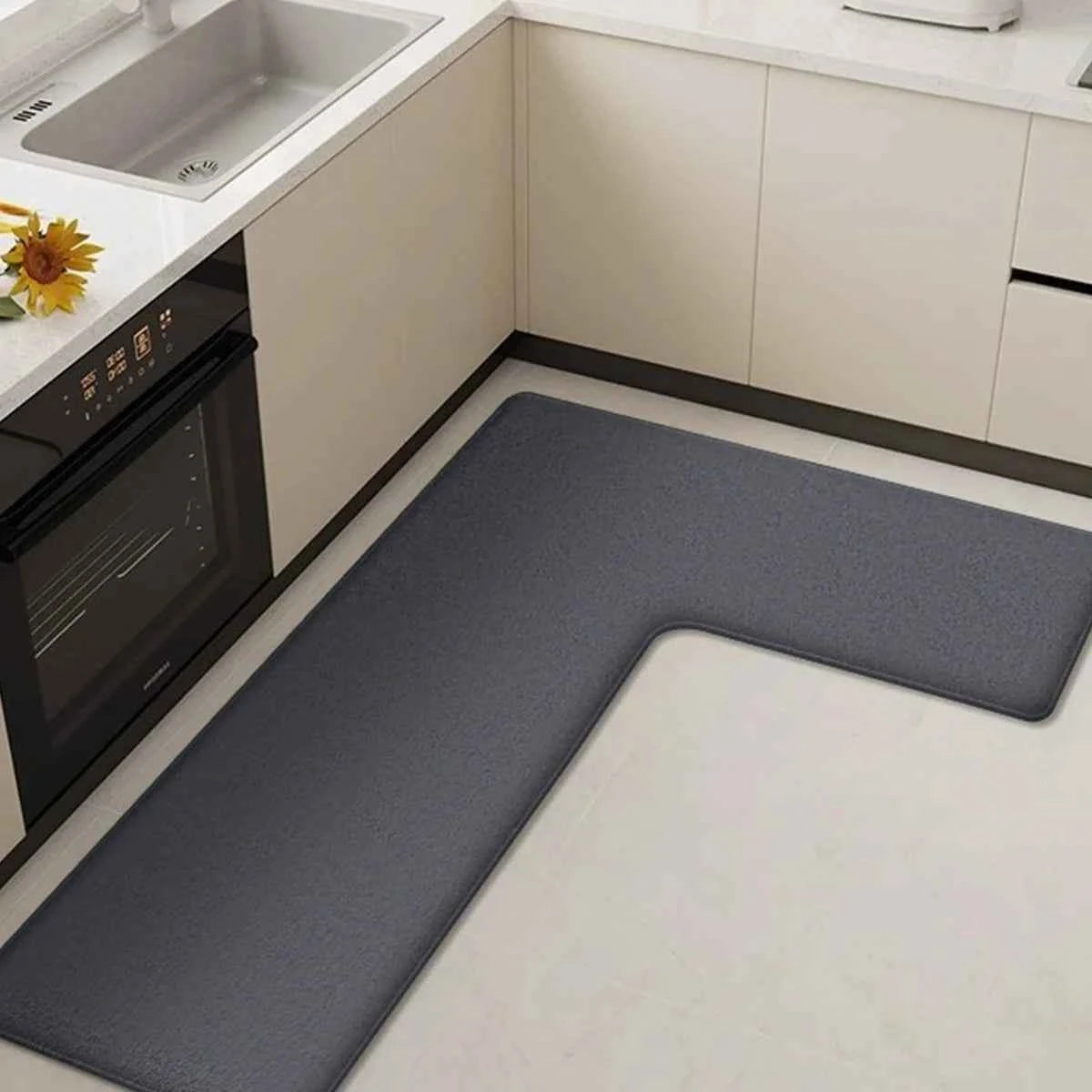 Thickened kitchen L-shaped absorbent floor mat household flannel non-slip anti-fall mat dirt-resistant oil-absorbing foot mat