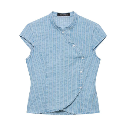 Women's Trendy Striped Short Sleeve Blouse – O-Neck Casual Commute Comfortable Summer Shirt