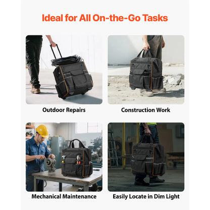 110Lbs Rolling Tool Bag 25 Pockets Roller Tool Bag on Wheels with Telescoping Handle Toolbag Organizer for Mechanic