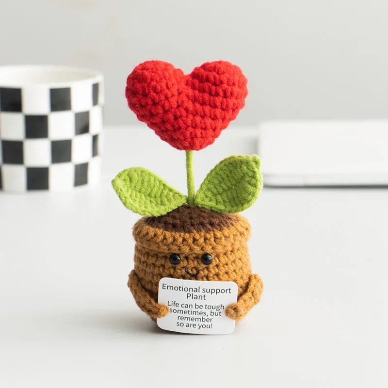 Crochet Flower Funny Positive Emotional SupportPotted Plant for Cheer Up Gifts Sunflower Flowers for Home Room Desk Decoration