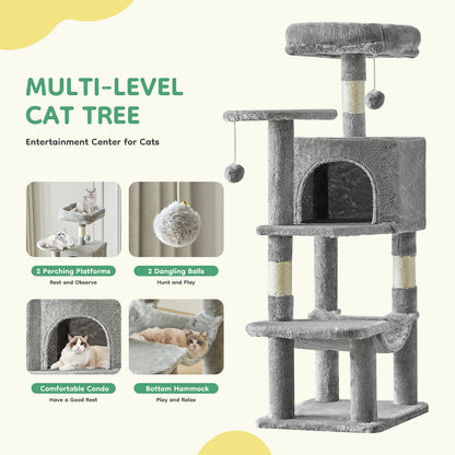 44" Tall Cat Tree & Climbing Tower — Natural Sisal Scratching Posts & Indoor Cat House