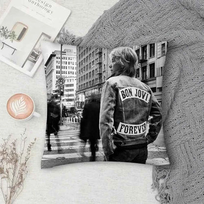 Rock Band B-Bon Jovi Forever Pillow Case Square Double-Sided Printing Short Plush Sofa Cushion Cover Bedroom Bedside Pillow