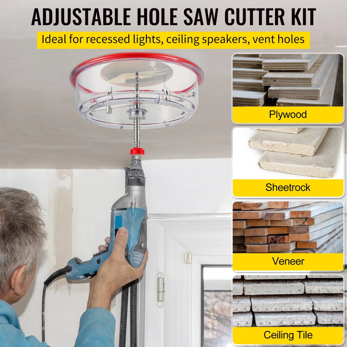 Adjustable Steel Hole Saw Cutter Kit 40-200mm with Shield Hole Cutter Drill Bit DIY Tool Sheetrock Veneer Slate