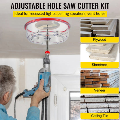 Adjustable Steel Hole Saw Cutter Kit 40-200mm with Shield Hole Cutter Drill Bit DIY Tool Sheetrock Veneer Slate