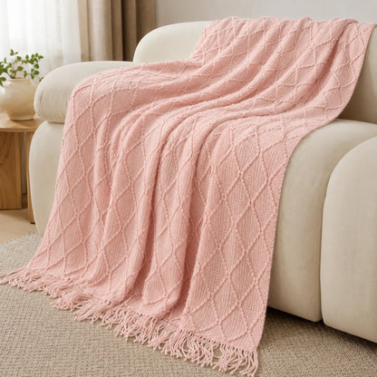 Burnt Orange Herringbone Knit Throw Blanket