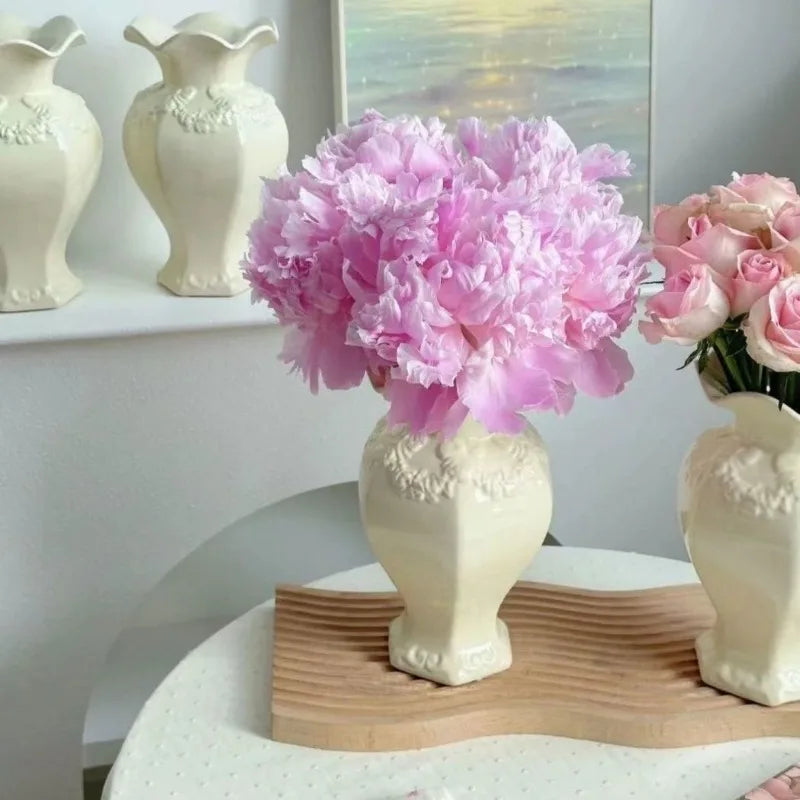 Vase en céramique moderne français Salon hydroponique Fleur Arrangeur Simple Vases en relief Ornement Ваза Для Цветов Décoration de chambre