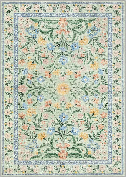 Living Room Carpet Non-slip Soft Machine Washable Floor Mat Bohemian Pink Floral Rug Bedroom Home Decoration Mats Washable Rugs