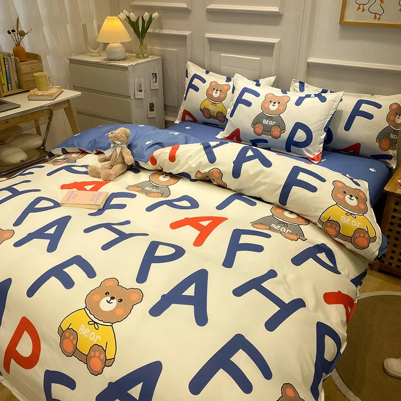 Daisy Print Washed Cotton Duvet Cover Set, King