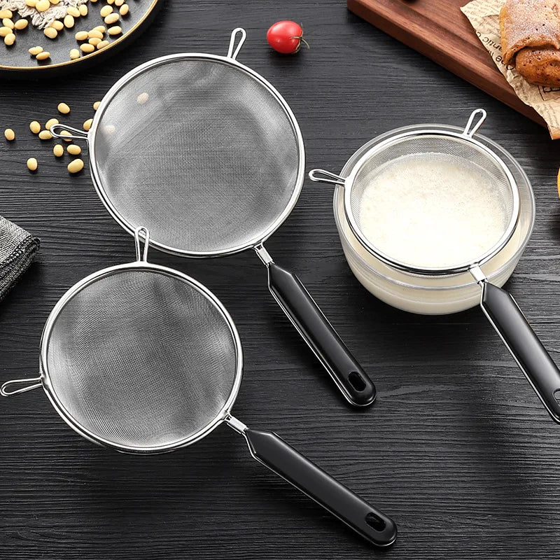 Ergonomic 12-Inch Fine Mesh Kitchen Strainer with Hook Handle