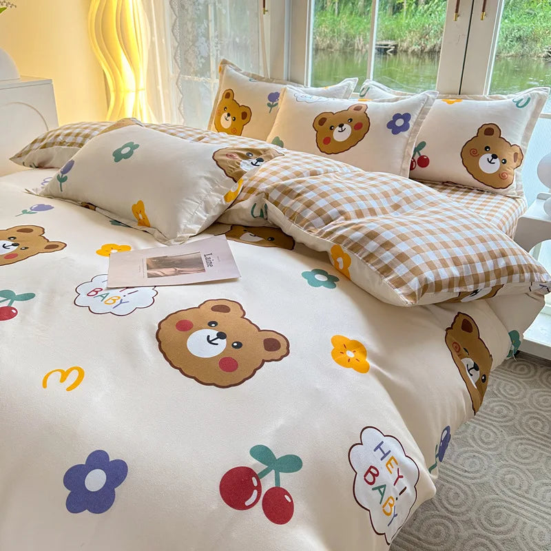Daisy Print Washed Cotton Duvet Cover Set, King