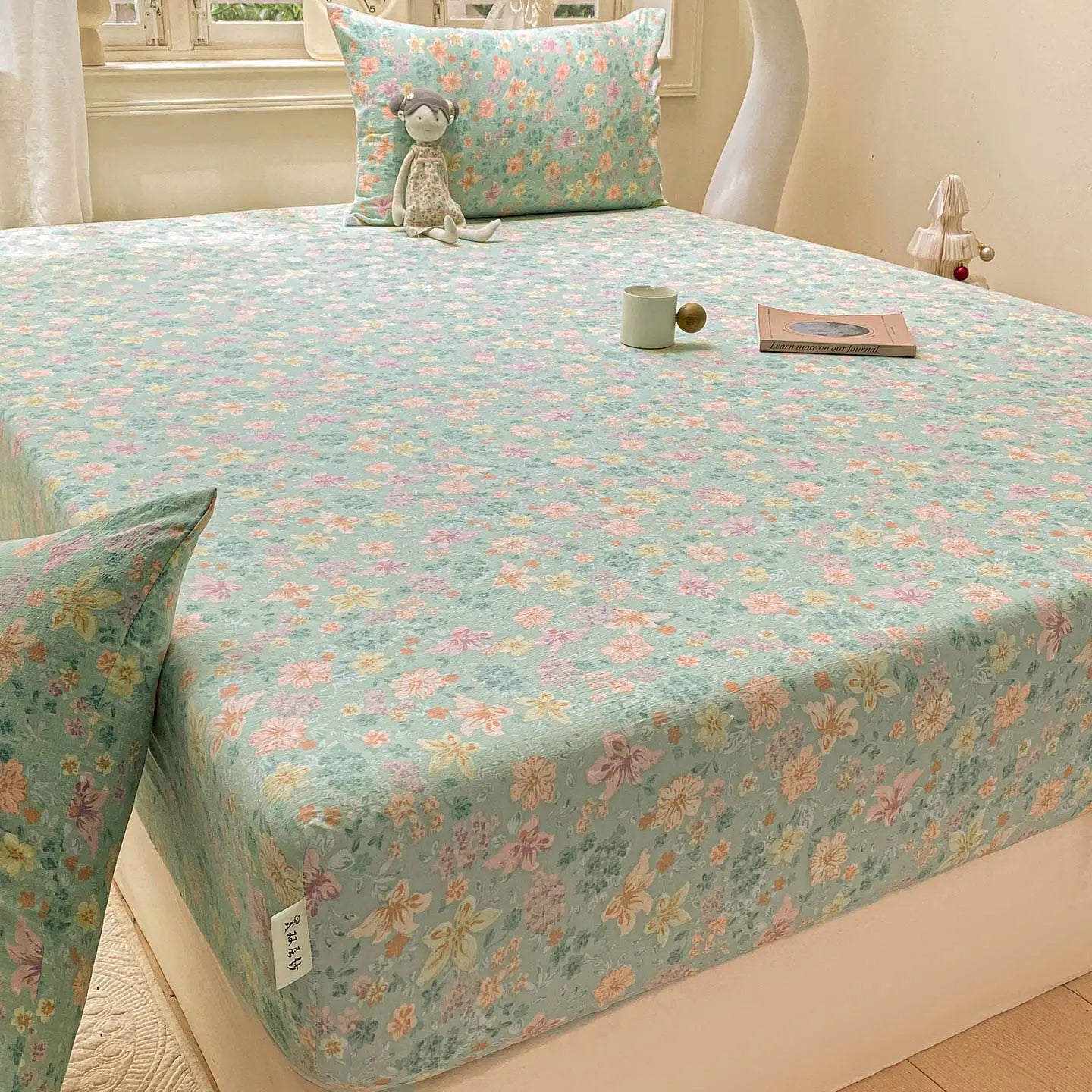 Green Floral Fitted Bed Sheet | Single, Queen, King