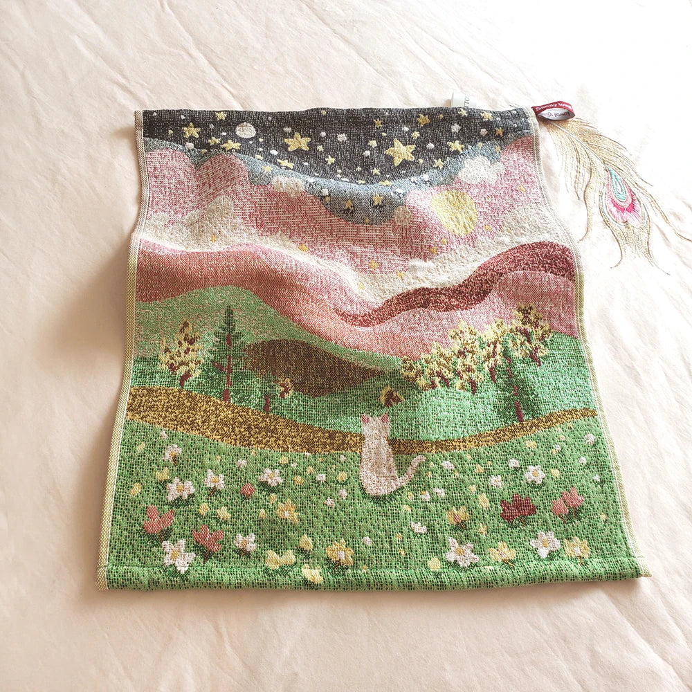 Pastoral Cats 100% Cotton Four-layer Gauze Towel Printed Hand Towel