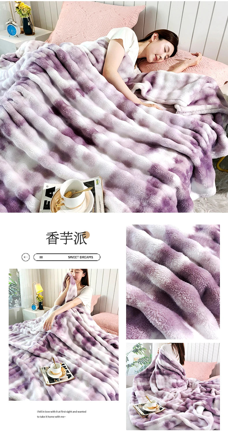 Gradient Bubble Fleece Throw Blanket Cozy Soft Plush Multipurpose Nap Blanket for Bedroom Sofa Faux Rabbit Fur Travel Blankets