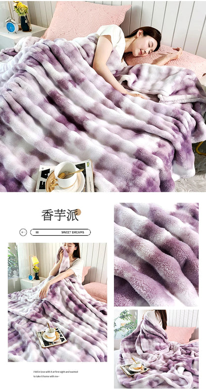 Gradient Bubble Fleece Throw Blanket Cozy Soft Plush Multipurpose Nap Blanket for Bedroom Sofa Faux Rabbit Fur Travel Blankets