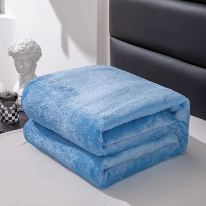 1PC Solid Gray Flannel Blanket, Soft Warm Fleece Throw, Thick Lightweight Cozy Bed Cover, Multi-use for Sofa, Nap, Office, Camping