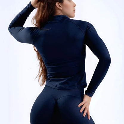 Women’s Zip-Up Sports Jacket — Seamless Long Sleeve Gym Activewear