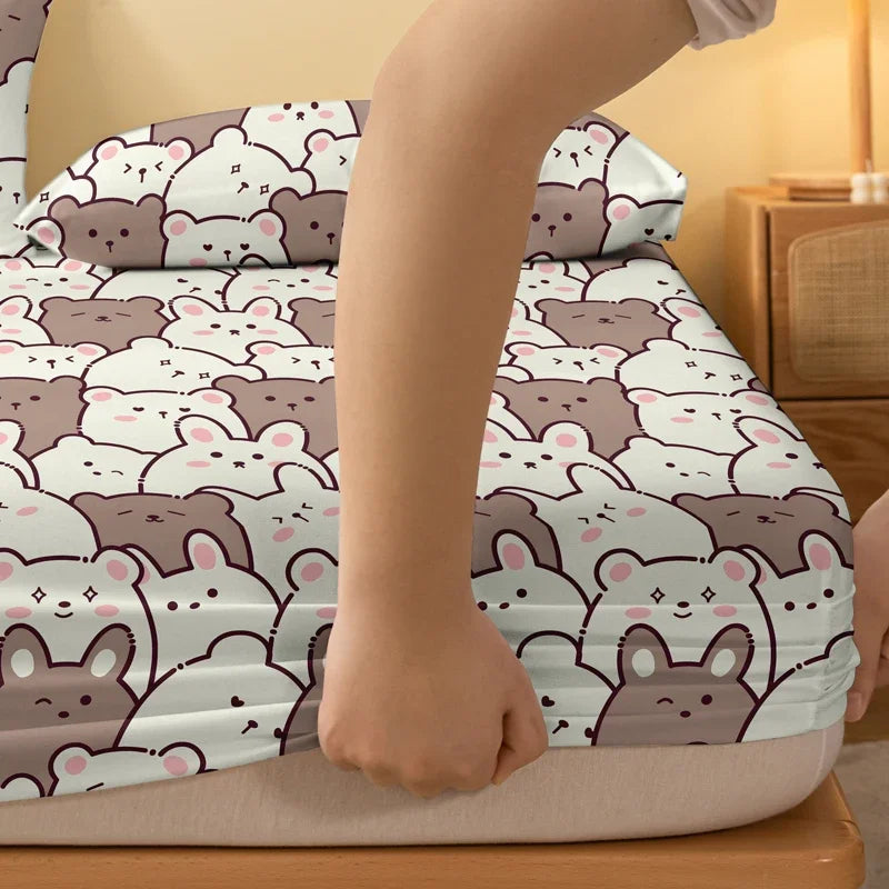 Teddy Bear Print Fitted Sheet, Matte Kids Bedding