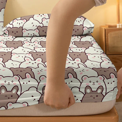 Teddy Bear Print Fitted Sheet, Matte Kids Bedding