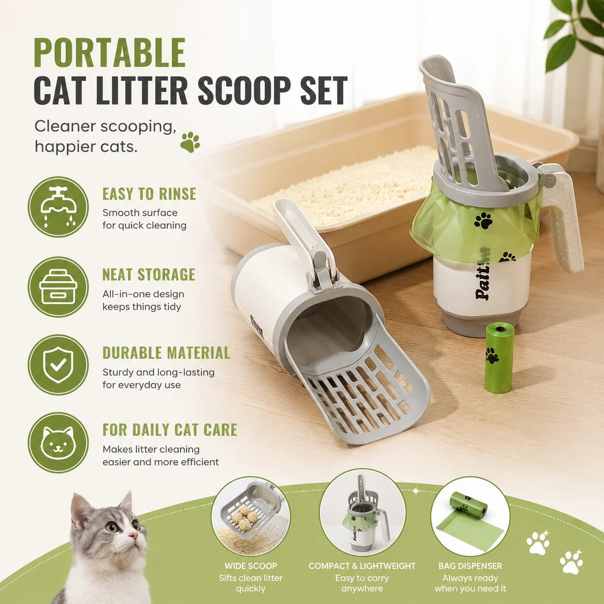 Cat Litter Scoop with Integrated Waste Bin