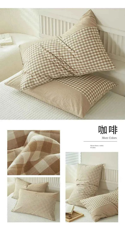Pillowcase Envelope Style Plaid Couples Plain Ins 48x74cm 100% Pure Cotton Home Textile Household Bedroom Throw Pillow Case