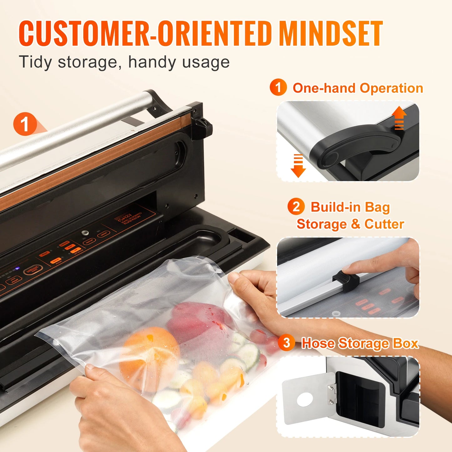 Commercial Vacuum Sealer Machine Multifunction Automatic Food Packaging with Bag Roll Storage Cutter for Home Kitchen