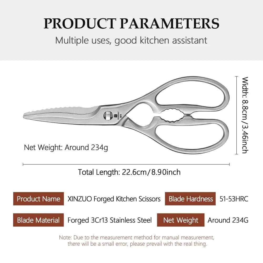 XINZUO One Piece 3Cr13 Stainless Forged Steel Kitchen Scissors Tool Upgraded Poultry Shears Cutter Turkey Meat Fish Vegetables