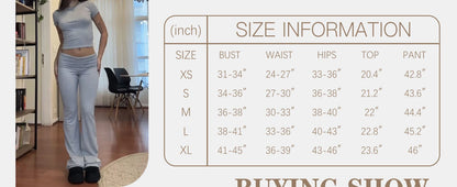 Women’s 2-Piece Short Sleeve Yoga Set — Flared Trousers & Crop Top