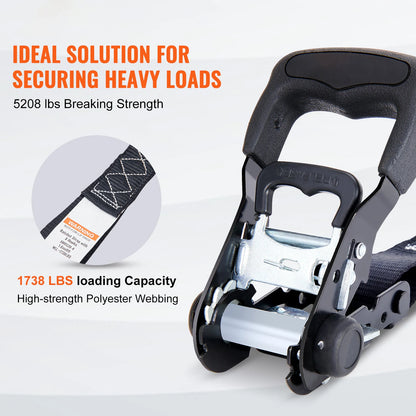 4pcs Trailer Ratchet Tie Down Straps with Padded Handles Hook Brake Belt for Securing Cargo Motorcycle