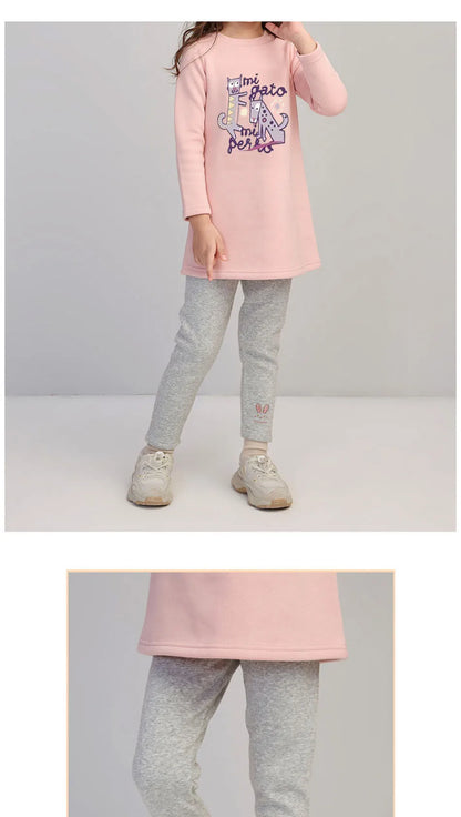 2026 Children Leggings Girls Fleece Lined Thermal Bottoms Baby Casual Trousers Kids Warm Pants Elastic Bunny Tights 3-8 Years