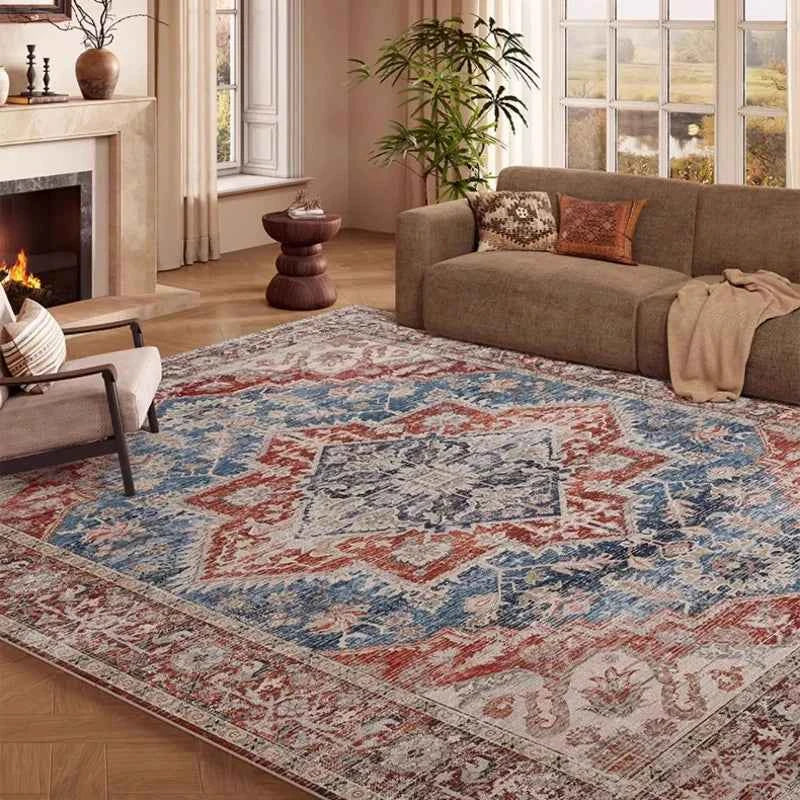 Pink Vintage Living Room Carpet Nordic Style Light Luxury Art Bedroom Rug Machine Washable Foldable Non-slip Coffee Table Mat 러그