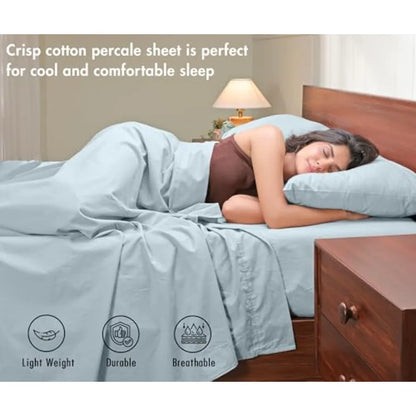 100% Cotton Percale Sheets Crisp Cooling Summer Bed Sheets for Hot Sleepers, Deep Pocket 14", Soft Peach Finish, Breathable and