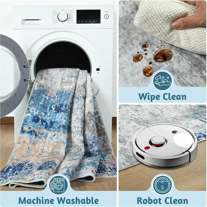 VIKAMA Modern Abstract Washable Area Rug – Stain Resistant Non-Slip Soft Indoor Carpet